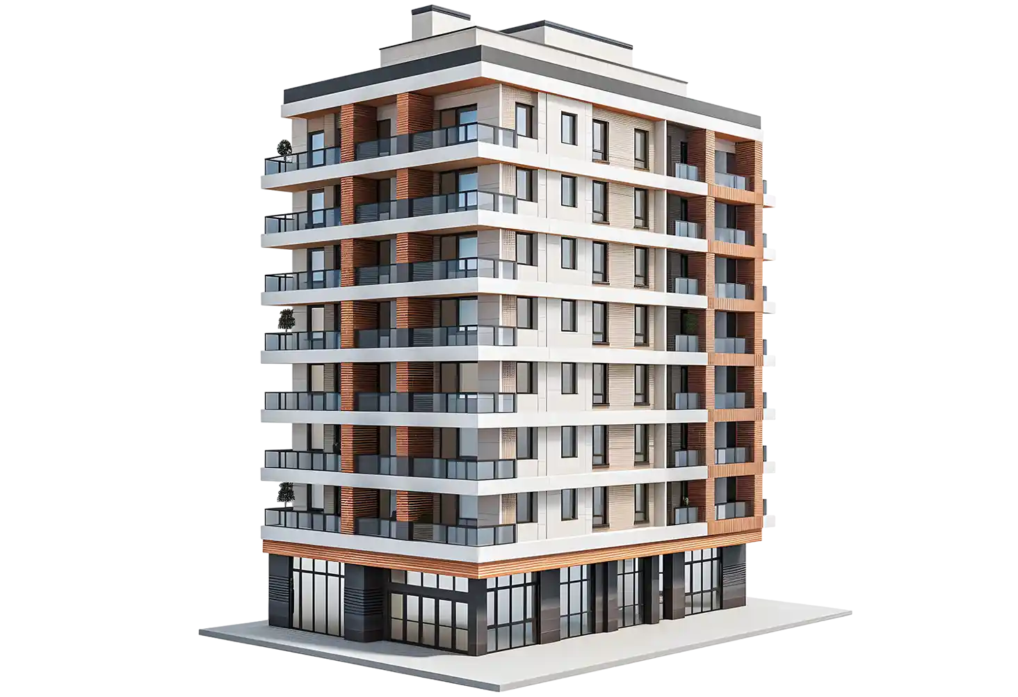 Mixed-use building with apartments above glazed ground-floor commercial units