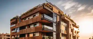 Contemporary mixed-use building with balconies and landscaped frontage in London